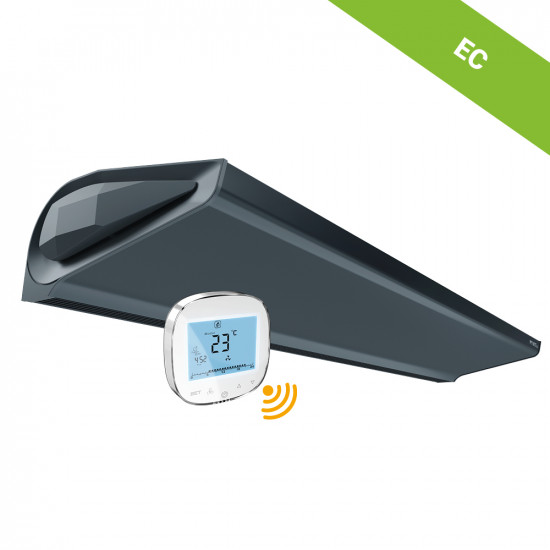 Kurtyna powietrzna WING E100 EC z grzałkami elektrycznymi DARK (RAL7016) + Sterownik WING EC WiFi